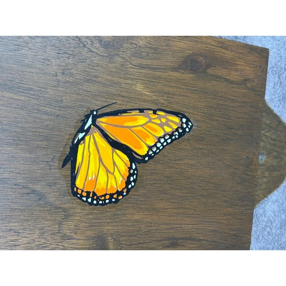 Vintage Wooden Wall Mount Steak Knife Holder Monarch Butterfly Rustic Kitchen